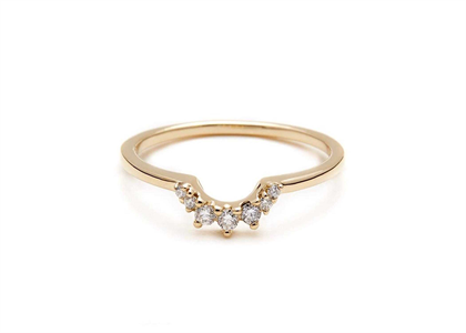 Ladies Gold Plated CZ Studded Curved Crown Ring